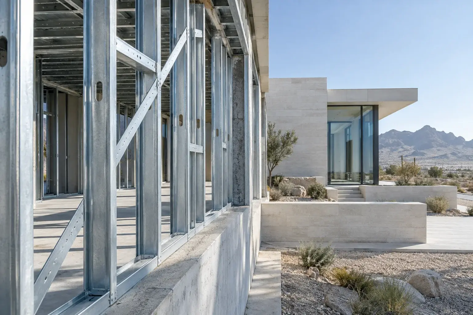Architectural concept with exposed light gauge steel framing
